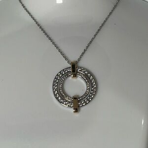 Silver-Tone & Gold-Tone Double Circle Pendant Necklace (B-63)
